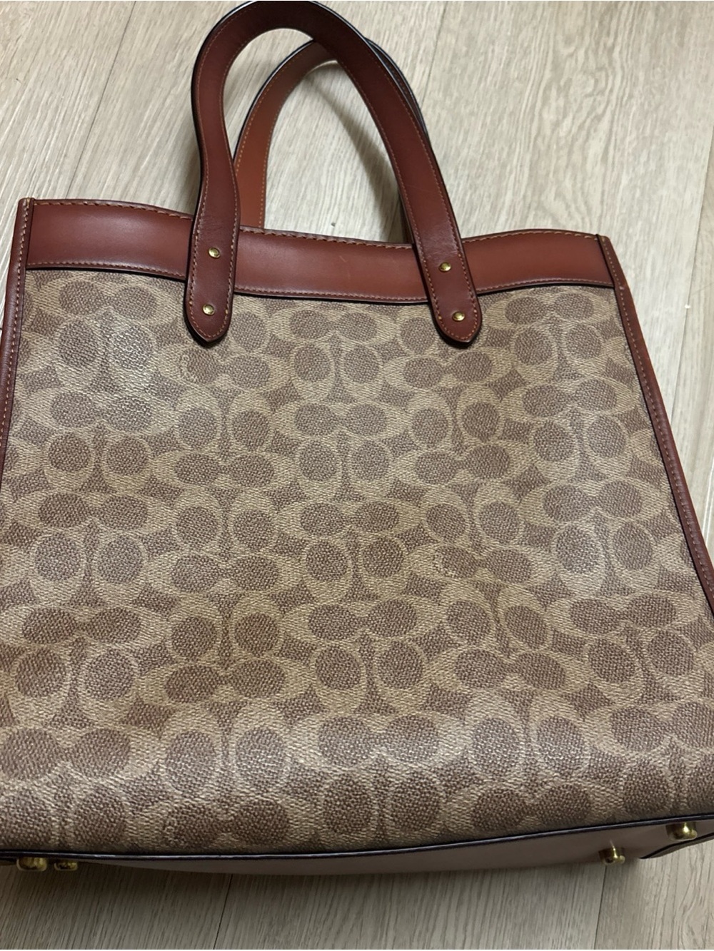 Coach Brown Signature Canvas Tote with Leather Trim